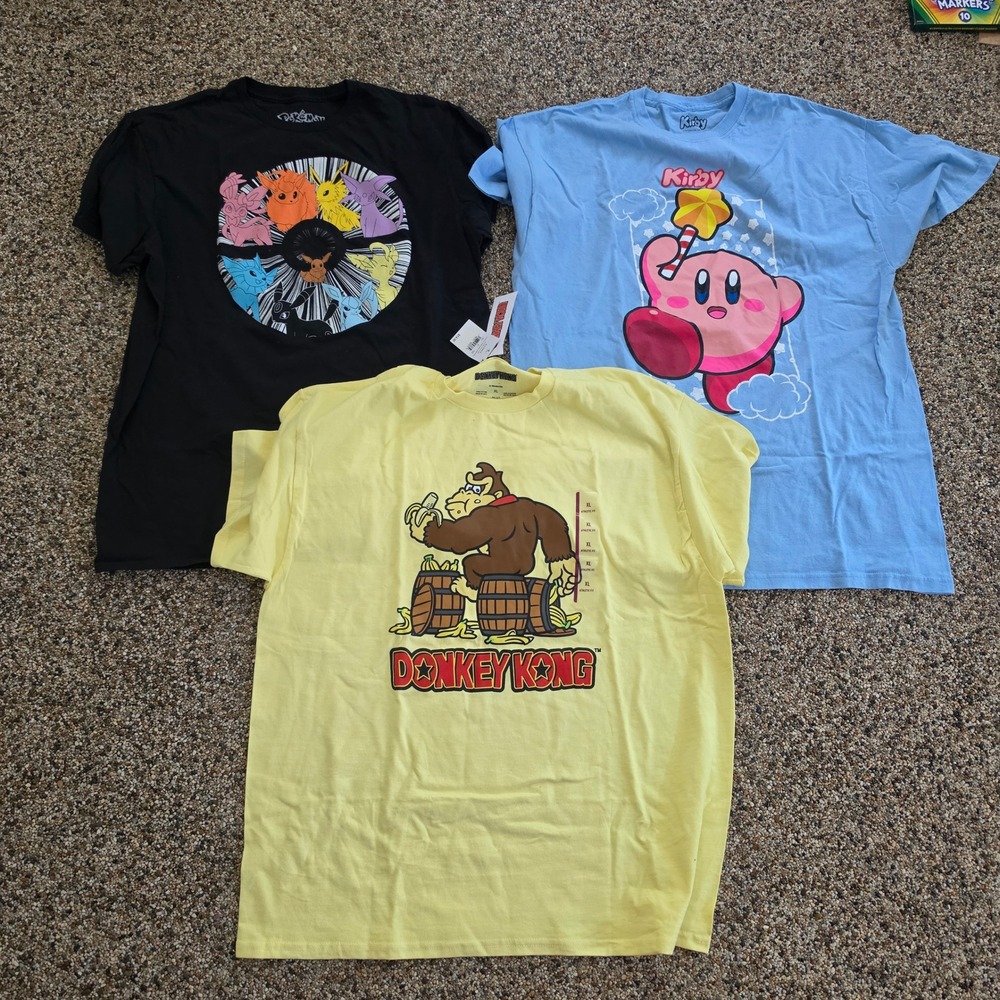 Nintendo Graphic T-Shirt Bundle Pokemon Eevee Donkey Kong Kirby XL 3pk